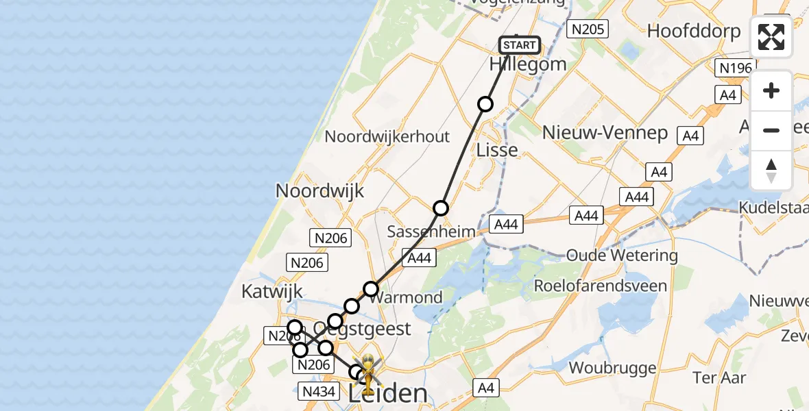 Routekaart van de vlucht: Lifeliner 1 naar Leiden University Medical Center Heliport, Leiden University Medical Center Heliport