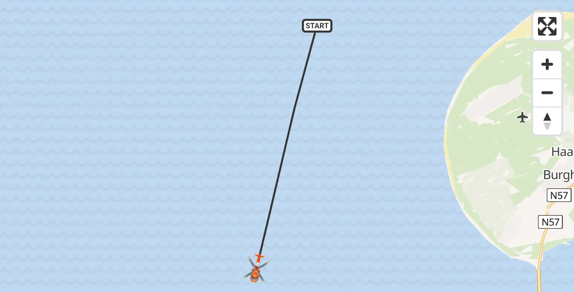 Routekaart van de vlucht: Kustwachthelikopter naar Noordzee, Noordzee