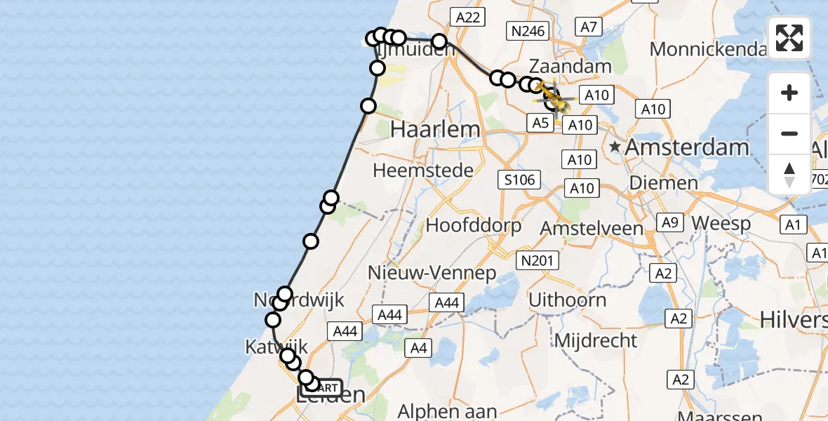 Routekaart van de vlucht: Lifeliner 1 naar Amsterdam Heliport, Amsterdam Heliport