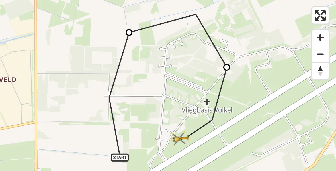 Routekaart van de vlucht: Lifeliner 3 naar Vliegbasis Volkel, Vliegbasis Volkel