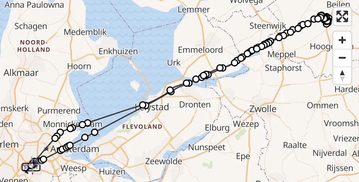 Routekaart van de vlucht: Politiehelikopter naar Amsterdam Vliegveld Schiphol, Amsterdam Vliegveld Schiphol