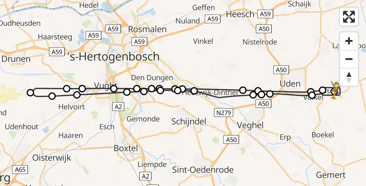 Routekaart van de vlucht: Lifeliner 3 naar Vliegbasis Volkel, Vliegbasis Volkel