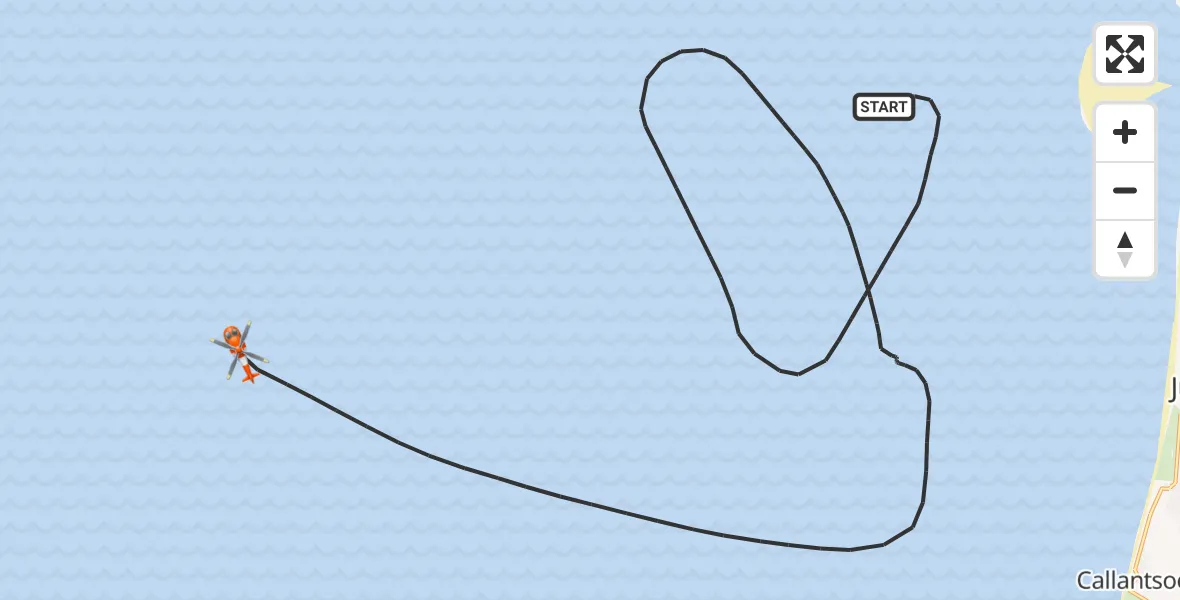 Routekaart van de vlucht: Kustwachthelikopter naar Noordzee, Noordzee