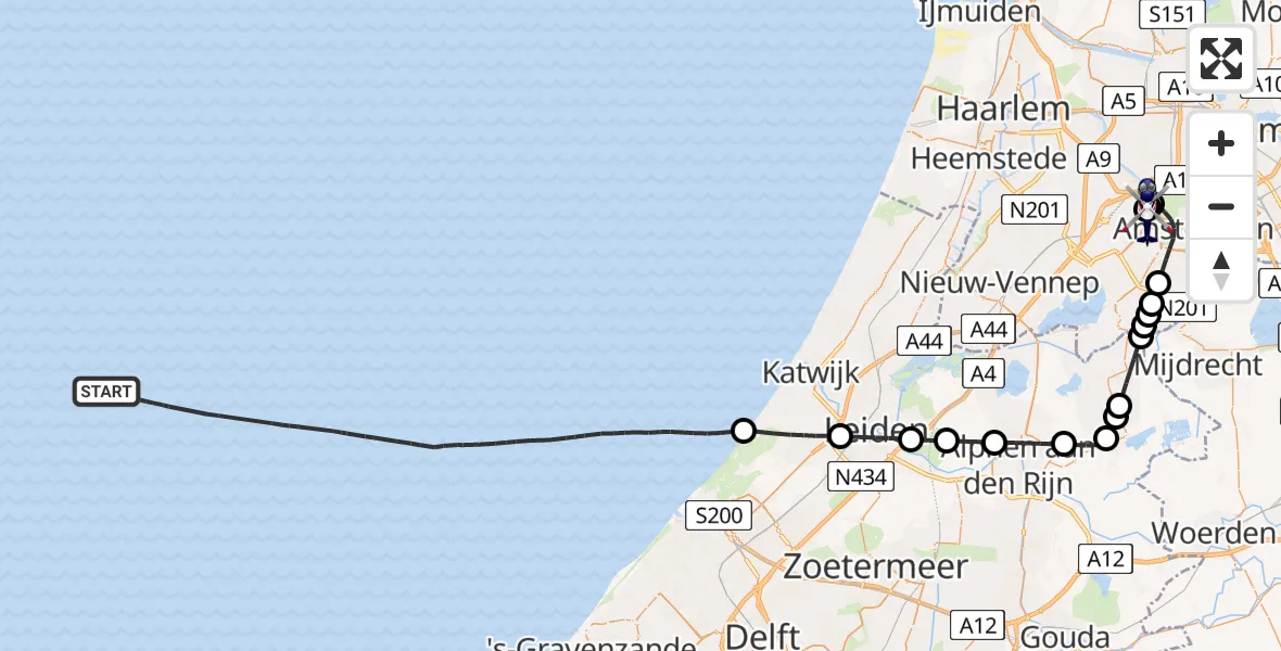 Routekaart van de vlucht: Politiehelikopter naar Amsterdam Vliegveld Schiphol, Amsterdam Vliegveld Schiphol