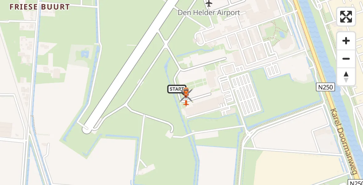 Routekaart van de vlucht: Kustwachthelikopter naar Militair vliegveld De Kooy / Den Helder Airport, Militair vliegveld De Kooy / Den Helder Airport