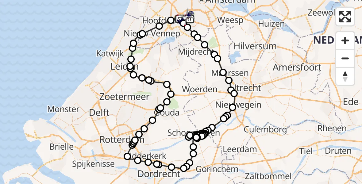 Routekaart van de vlucht: Politiehelikopter naar Amsterdam Vliegveld Schiphol, Amsterdam Vliegveld Schiphol