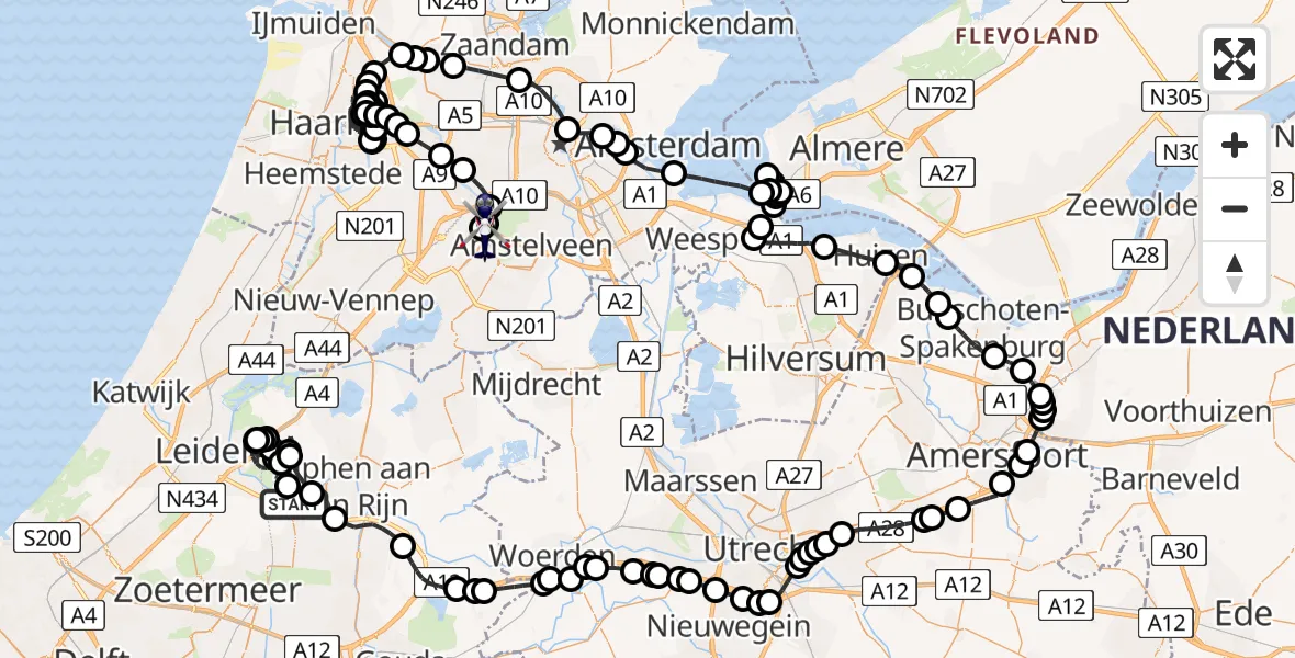 Routekaart van de vlucht: Politiehelikopter naar Amsterdam Vliegveld Schiphol, Amsterdam Vliegveld Schiphol