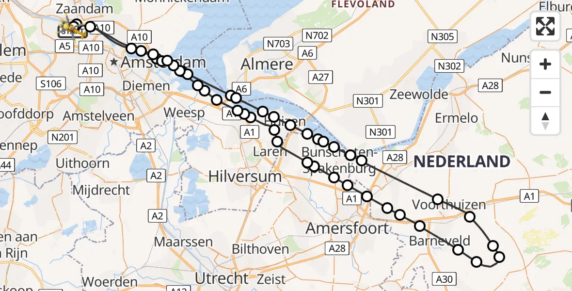Routekaart van de vlucht: Lifeliner 1 naar Amsterdam Heliport, Amsterdam Heliport