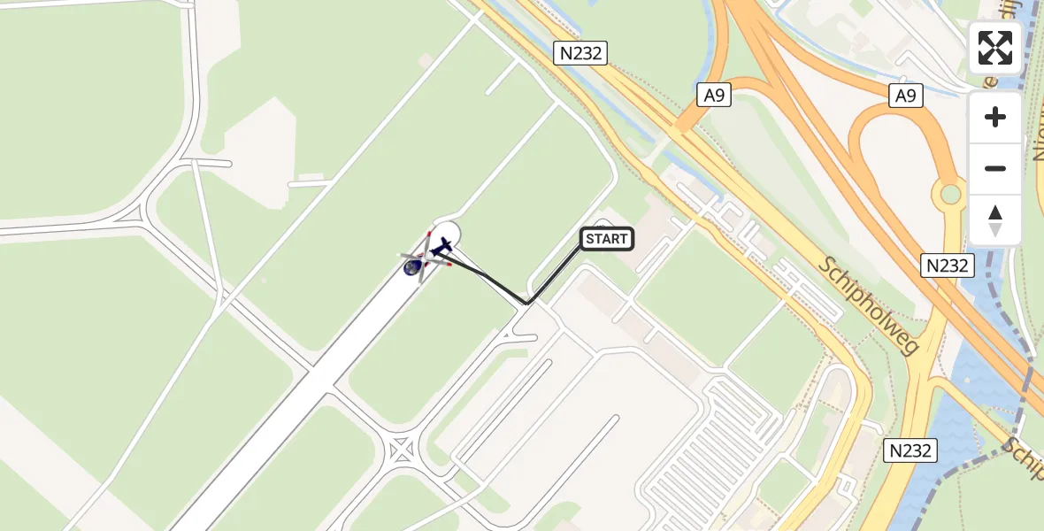 Vluchtroute Politiehelikopter van Amsterdam Vliegveld Schiphol naar Amsterdam Vliegveld Schiphol
