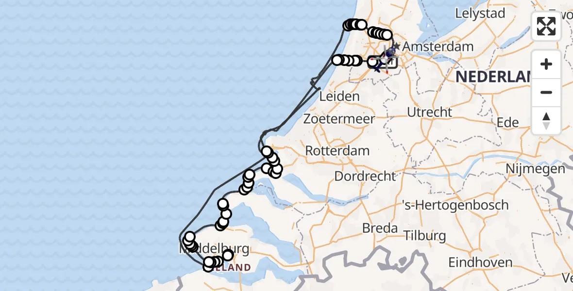 Routekaart van de vlucht: Politiehelikopter naar Amsterdam Vliegveld Schiphol, Amsterdam Vliegveld Schiphol