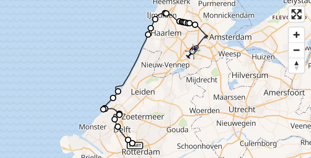 Routekaart van de vlucht: Politiehelikopter naar Amsterdam Vliegveld Schiphol, Amsterdam Vliegveld Schiphol