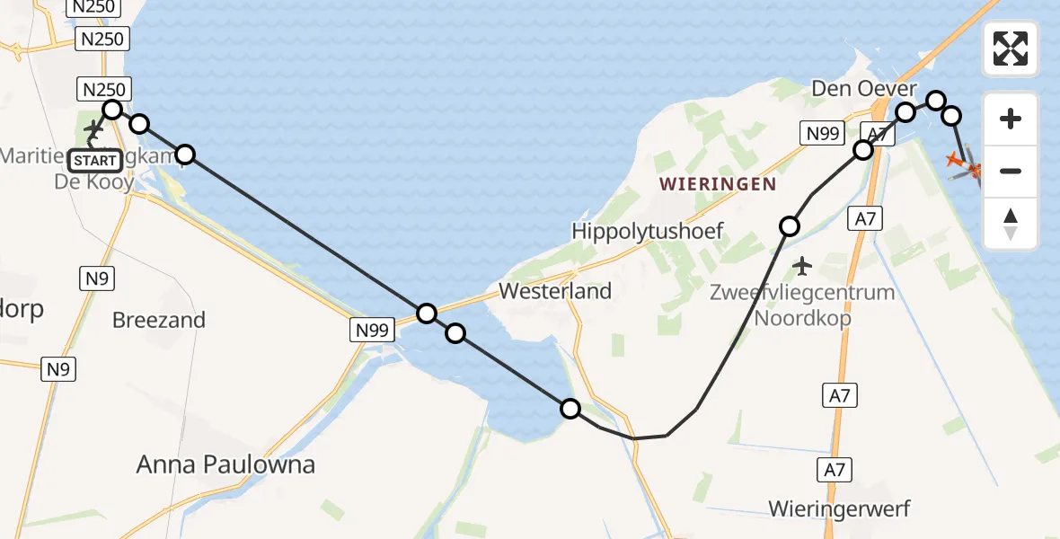 Routekaart van de vlucht: Kustwachthelikopter naar IJsselmeer, IJsselmeer