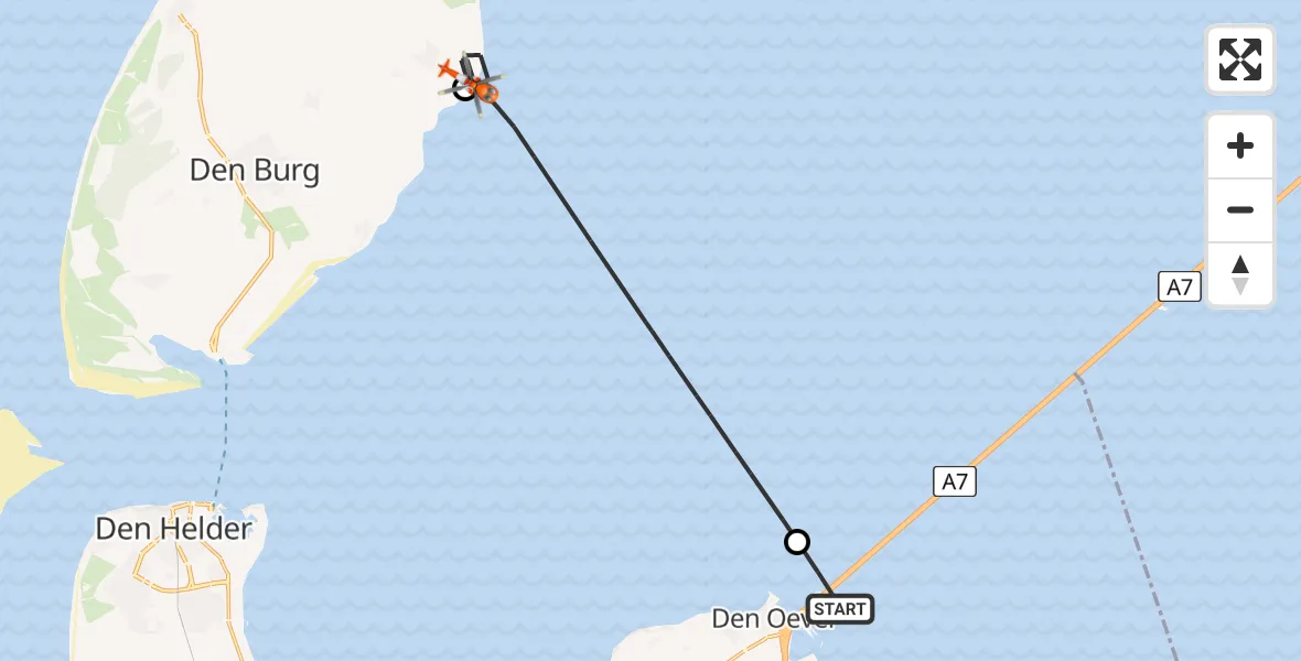 Routekaart van de vlucht: Kustwachthelikopter naar Oosterend, Lancasterdijk