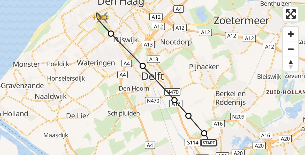 Routekaart van de vlucht: Lifeliner 2 naar Den Haag, Zuiderparklaan
