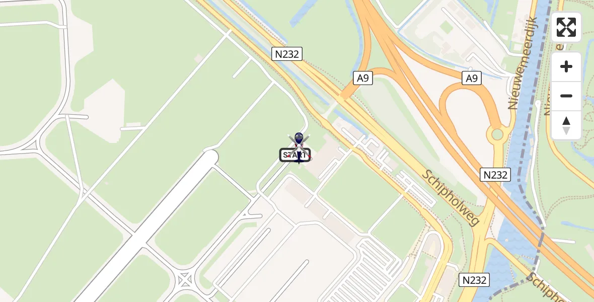 Vluchtroute Politiehelikopter van Amsterdam Vliegveld Schiphol naar Amsterdam Vliegveld Schiphol