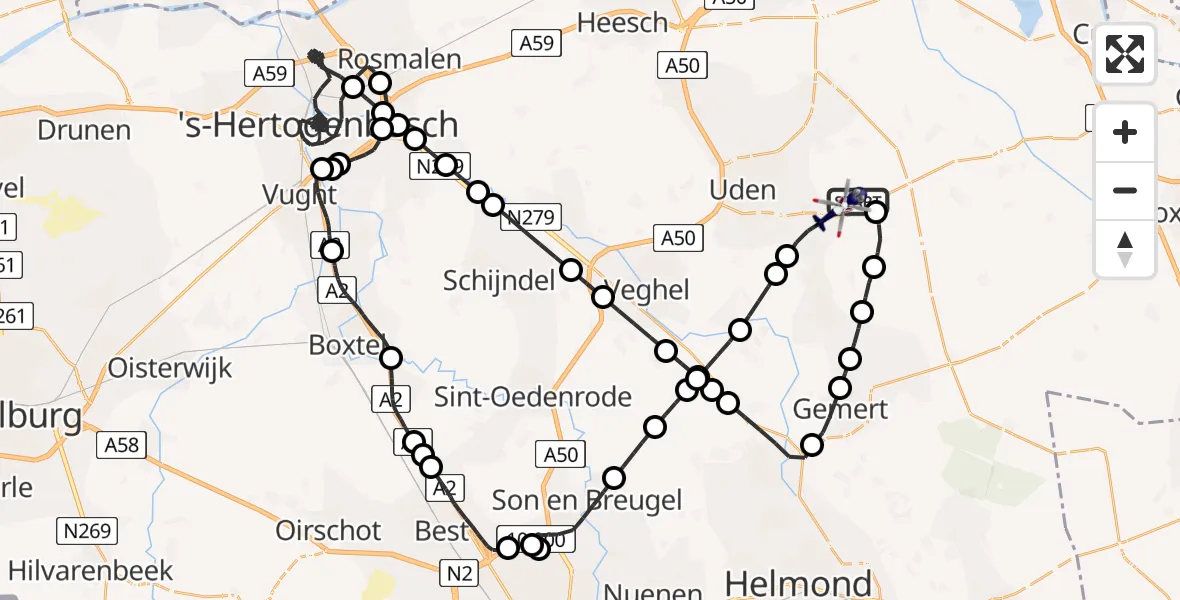 Routekaart van de vlucht: Politiehelikopter naar Volkel, Scheiweg