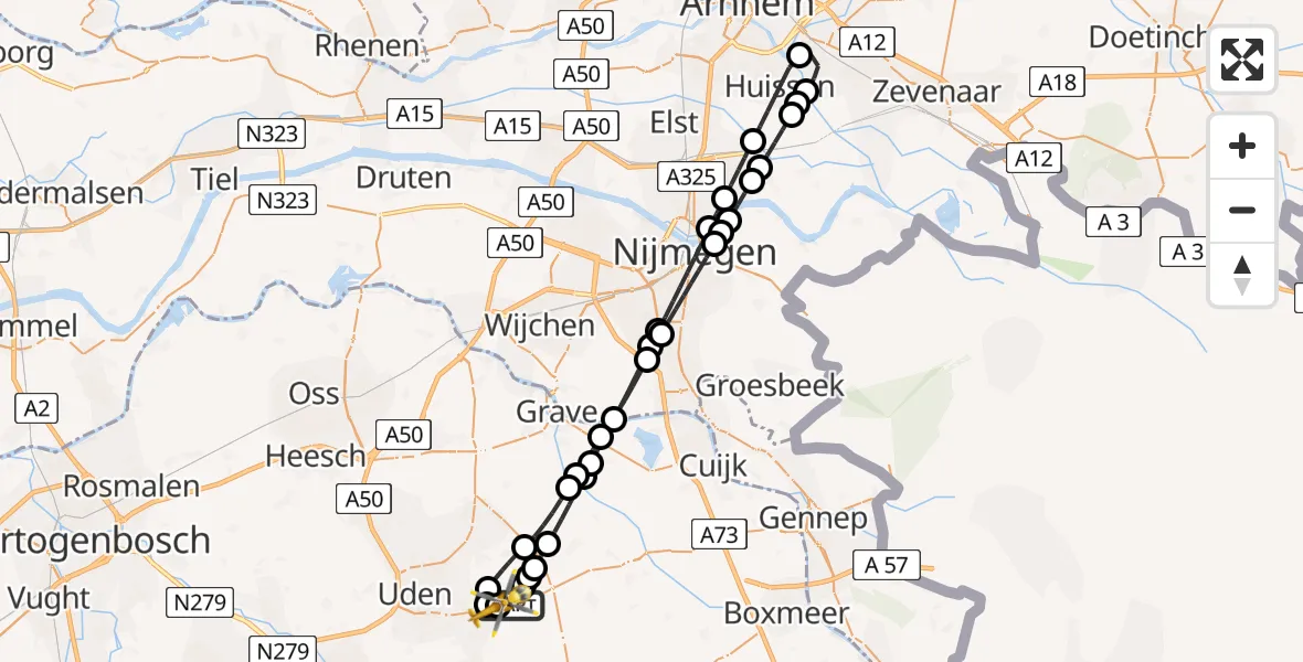 Routekaart van de vlucht: Lifeliner 3 naar Vliegbasis Volkel, Vliegbasis Volkel