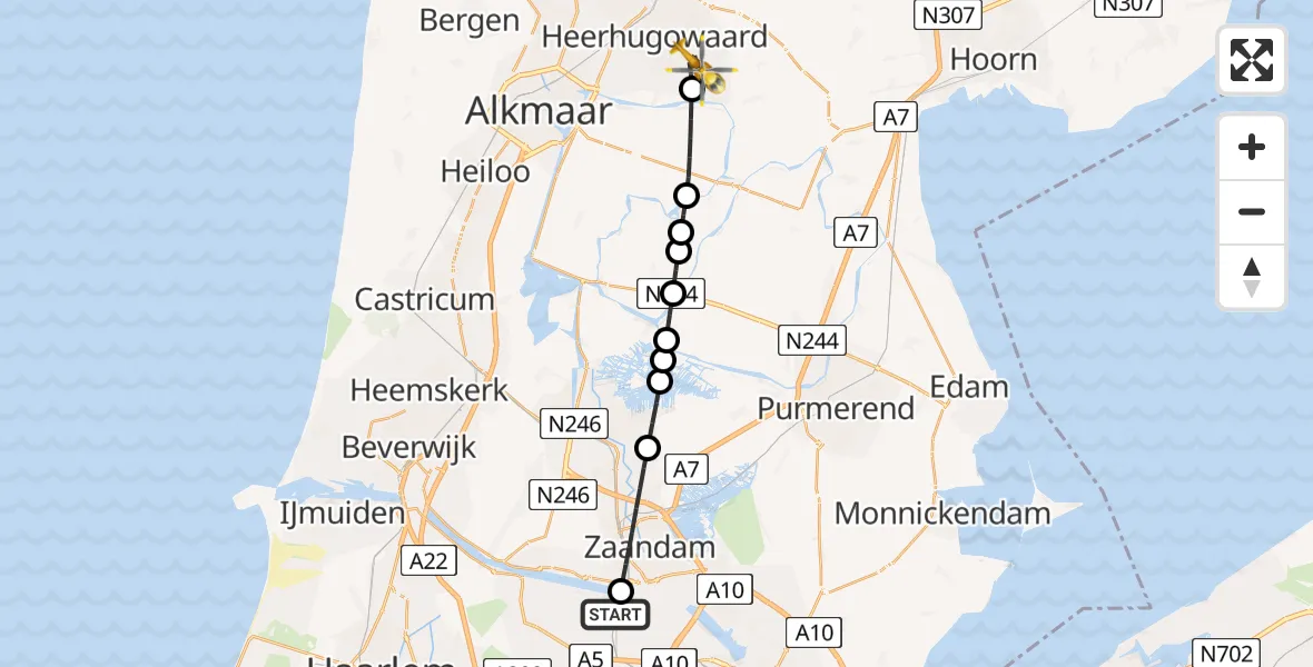 Routekaart van de vlucht: Lifeliner 1 naar Heerhugowaard, Oostdijk