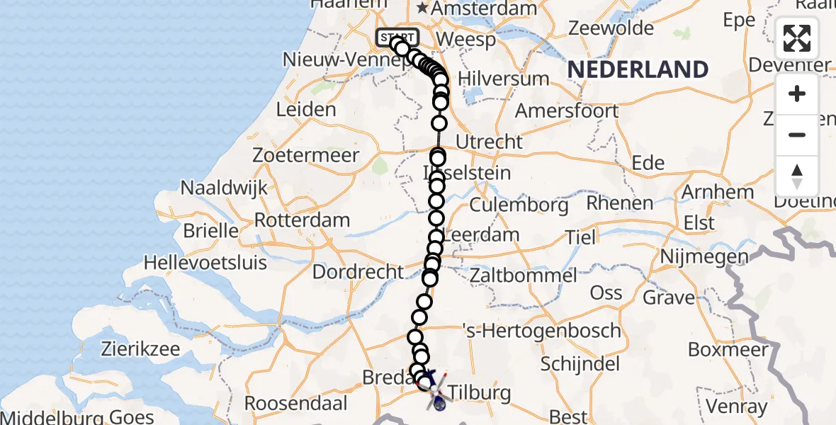Routekaart van de vlucht: Politiehelikopter naar Vliegbasis Gilze Rijen, Vliegbasis Gilze Rijen