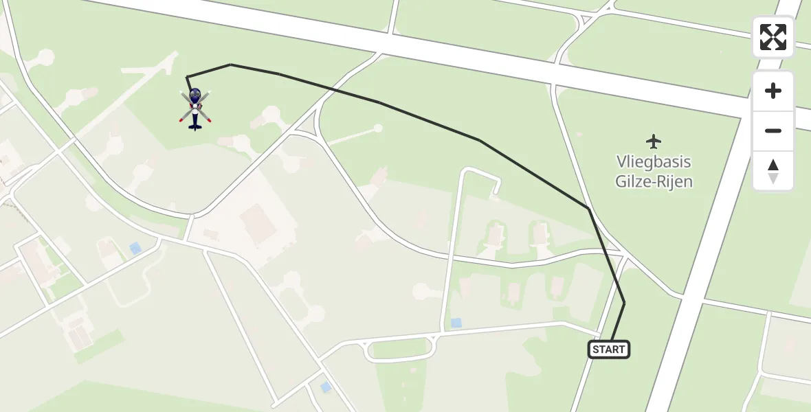 Routekaart van de vlucht: Politiehelikopter naar Vliegbasis Gilze Rijen, Vliegbasis Gilze Rijen