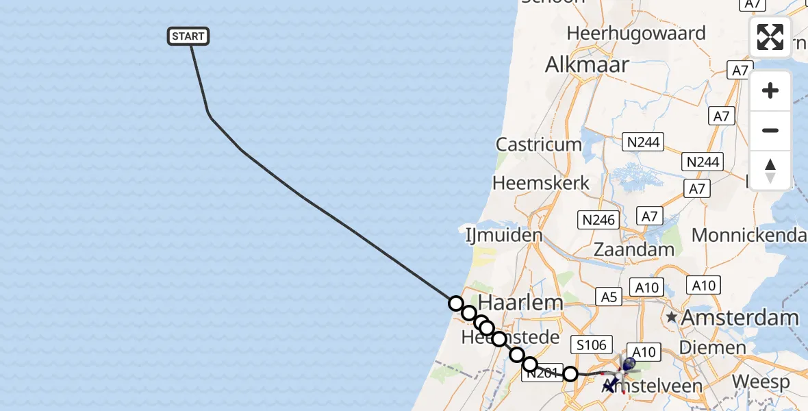 Routekaart van de vlucht: Politiehelikopter naar Amsterdam Vliegveld Schiphol, Amsterdam Vliegveld Schiphol