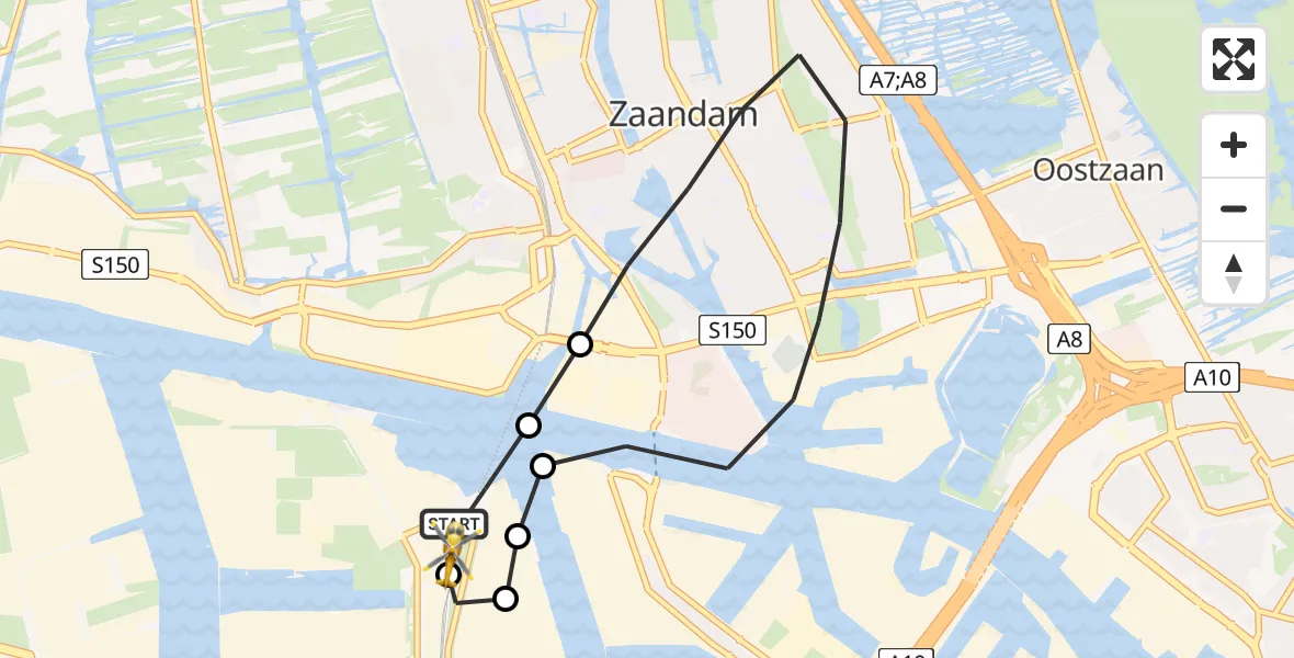 Routekaart van de vlucht: Lifeliner 1 naar Amsterdam Heliport, Amsterdam Heliport