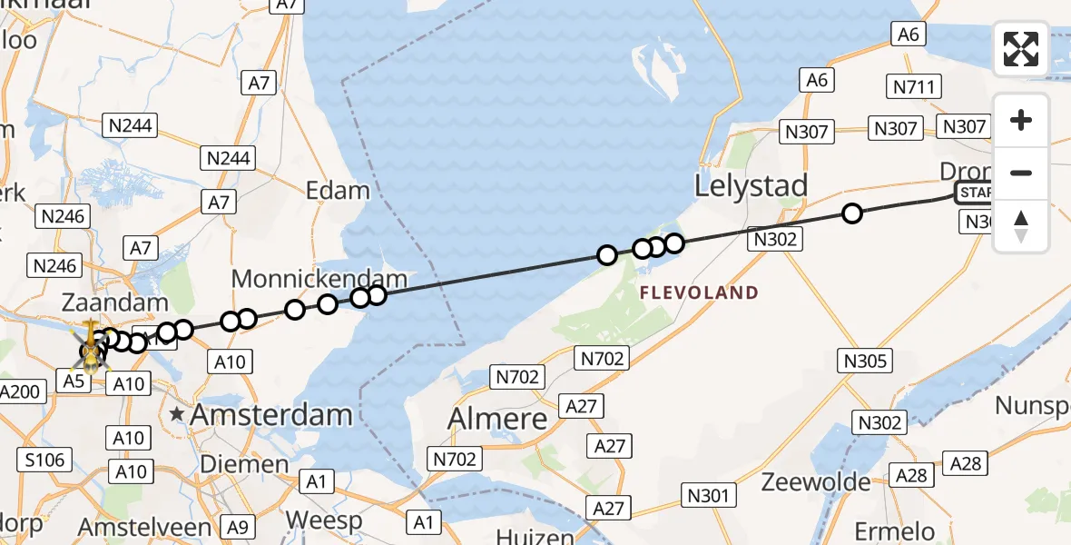 Routekaart van de vlucht: Lifeliner 1 naar Amsterdam Heliport, Amsterdam Heliport