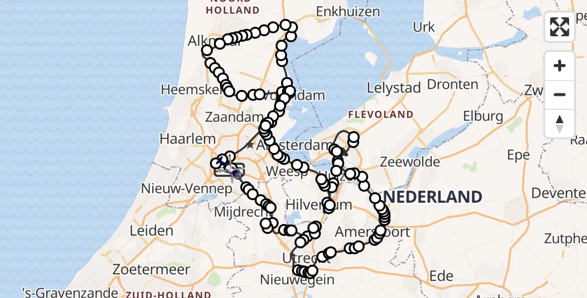 Routekaart van de vlucht: Politiehelikopter naar Amsterdam Vliegveld Schiphol, Amsterdam Vliegveld Schiphol