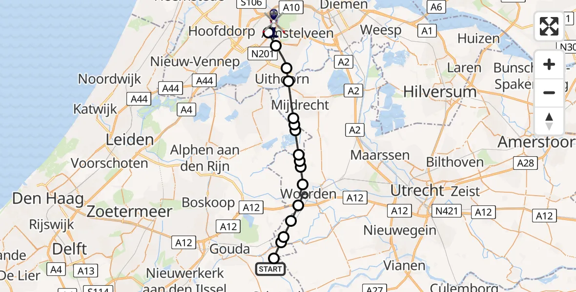 Routekaart van de vlucht: Politiehelikopter naar Amsterdam Vliegveld Schiphol, Amsterdam Vliegveld Schiphol