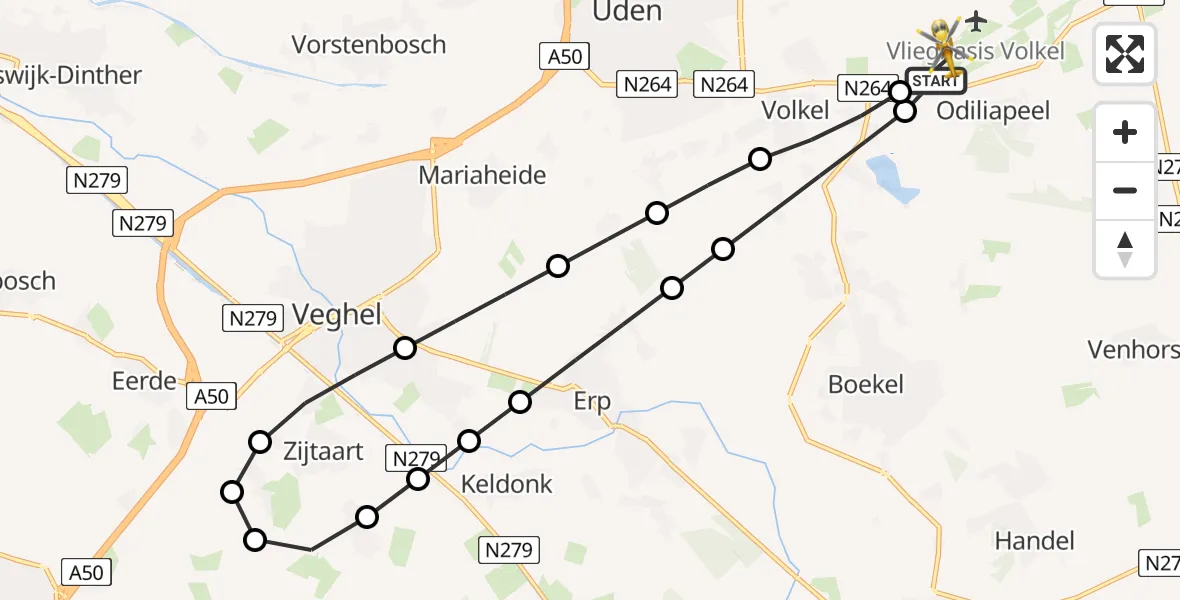 Routekaart van de vlucht: Lifeliner 3 naar Vliegbasis Volkel, Vliegbasis Volkel