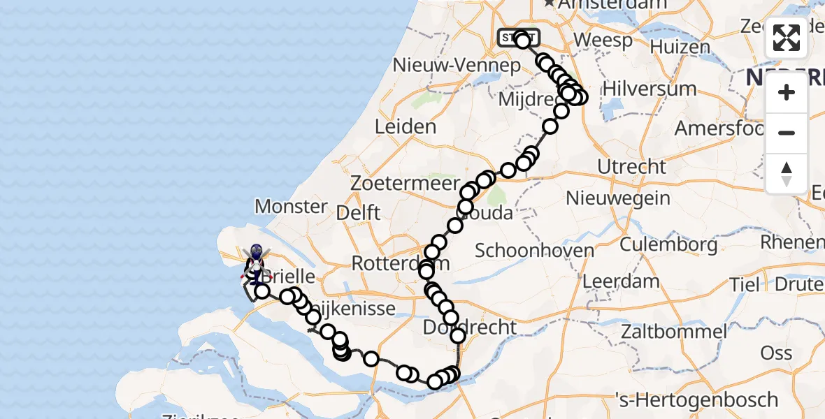 Routekaart van de vlucht: Politiehelikopter naar Oostvoorne, Strandweg