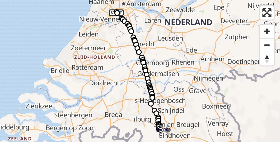 Routekaart van de vlucht: Politiehelikopter naar Oirschot, Oirschot