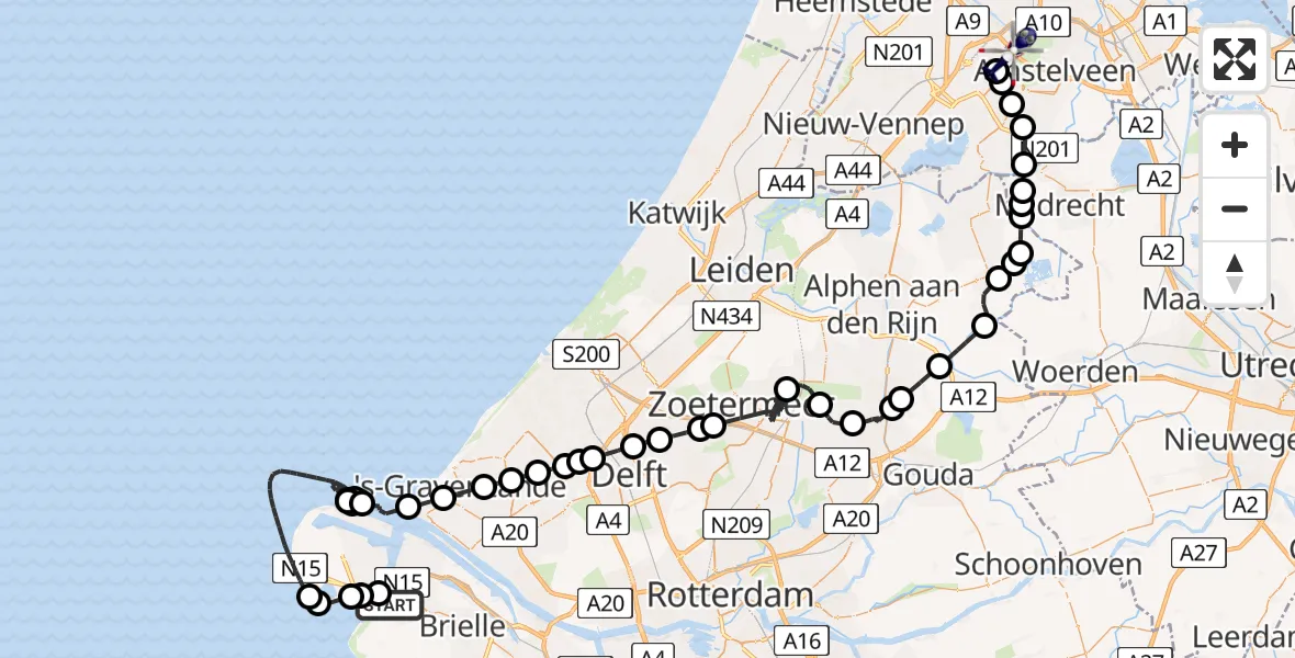 Routekaart van de vlucht: Politiehelikopter naar Amsterdam Vliegveld Schiphol, Amsterdam Vliegveld Schiphol