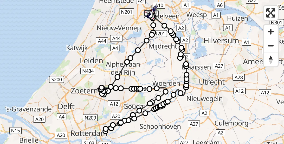 Routekaart van de vlucht: Politiehelikopter naar Amsterdam Vliegveld Schiphol, Amsterdam Vliegveld Schiphol