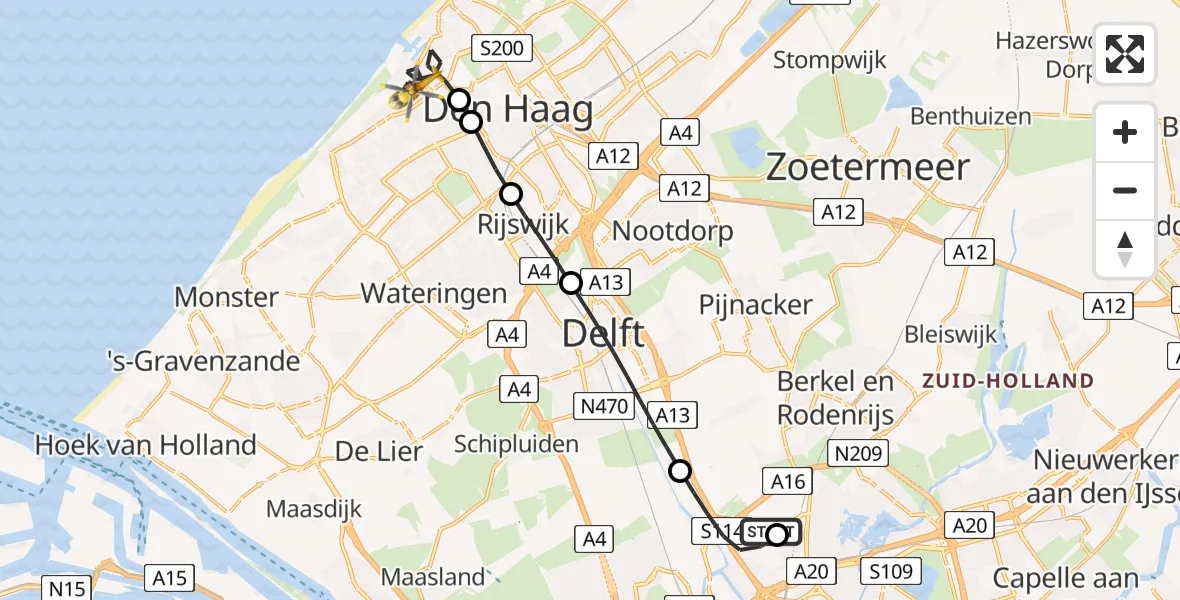Routekaart van de vlucht: Lifeliner 2 naar Den Haag, Houtrustlaan