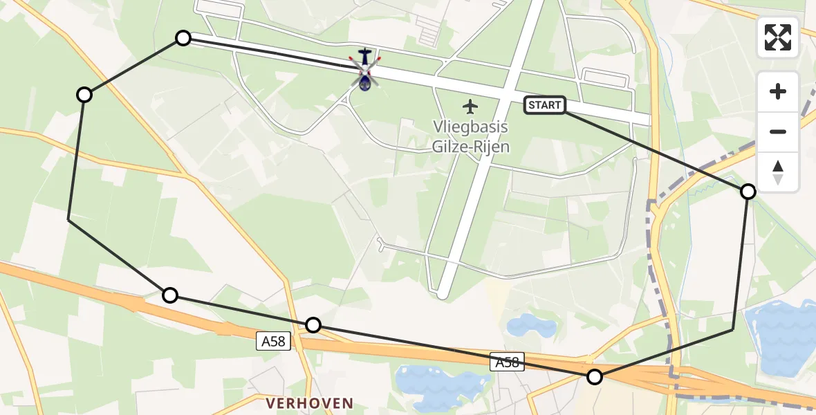 Routekaart van de vlucht: Politiehelikopter naar Vliegbasis Gilze Rijen, Vliegbasis Gilze Rijen