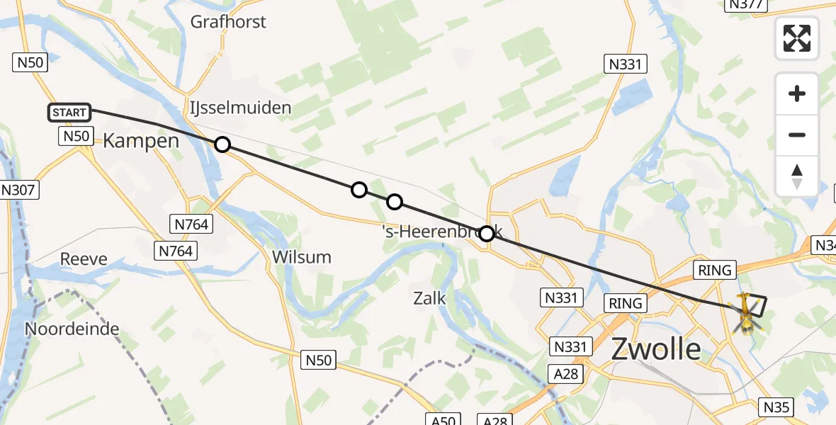 Routekaart van de vlucht: Lifeliner 1 naar Zwolle, Westerveldse Aa-pad