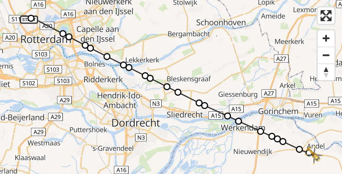 Routekaart van de vlucht: Lifeliner 2 naar Andel, Neer Andelse weg