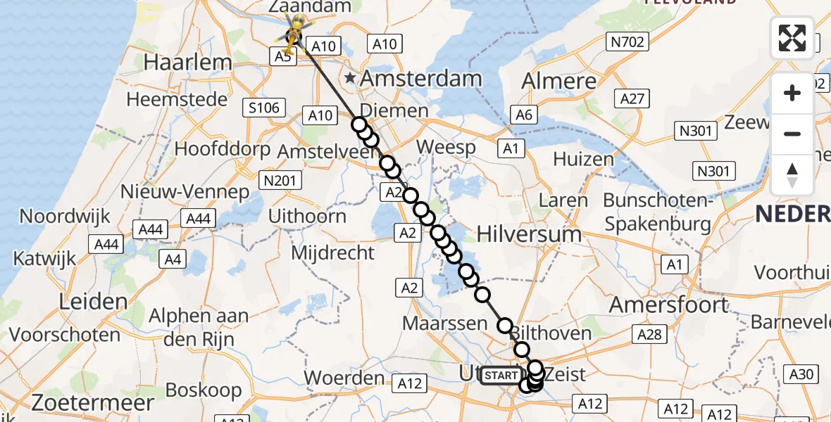 Routekaart van de vlucht: Lifeliner 1 naar Amsterdam Heliport, Amsterdam Heliport