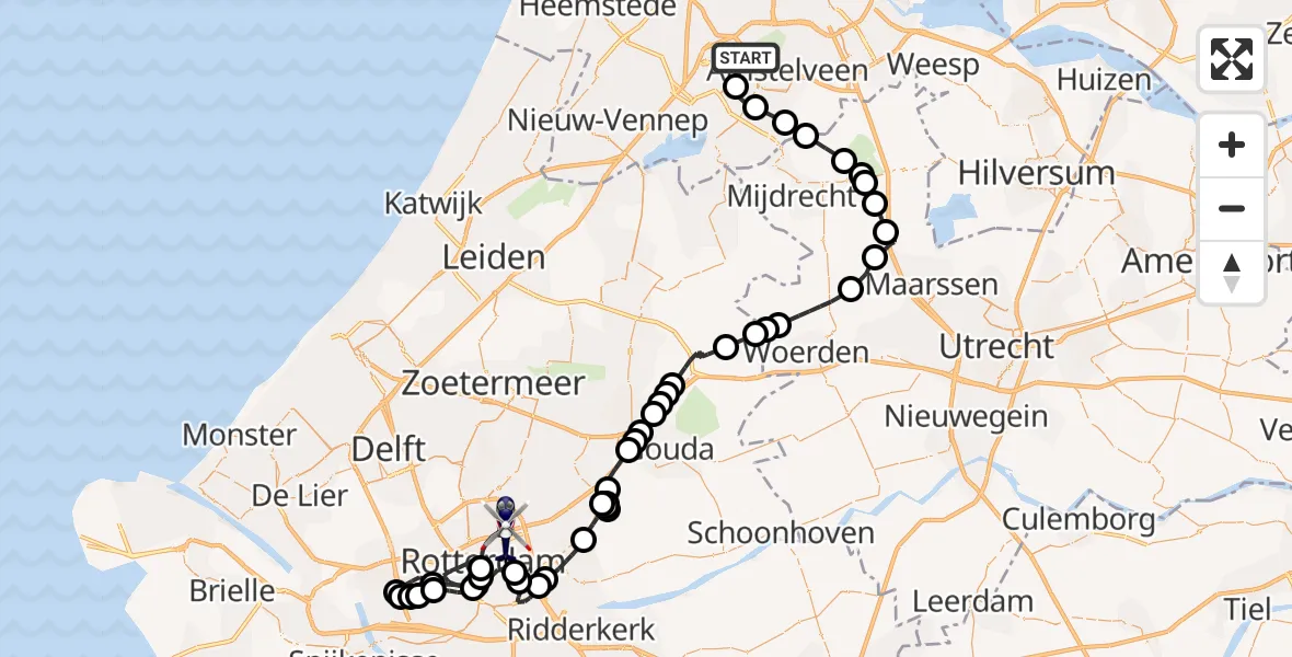 Routekaart van de vlucht: Politiehelikopter naar Rotterdam, Voorwateringweg