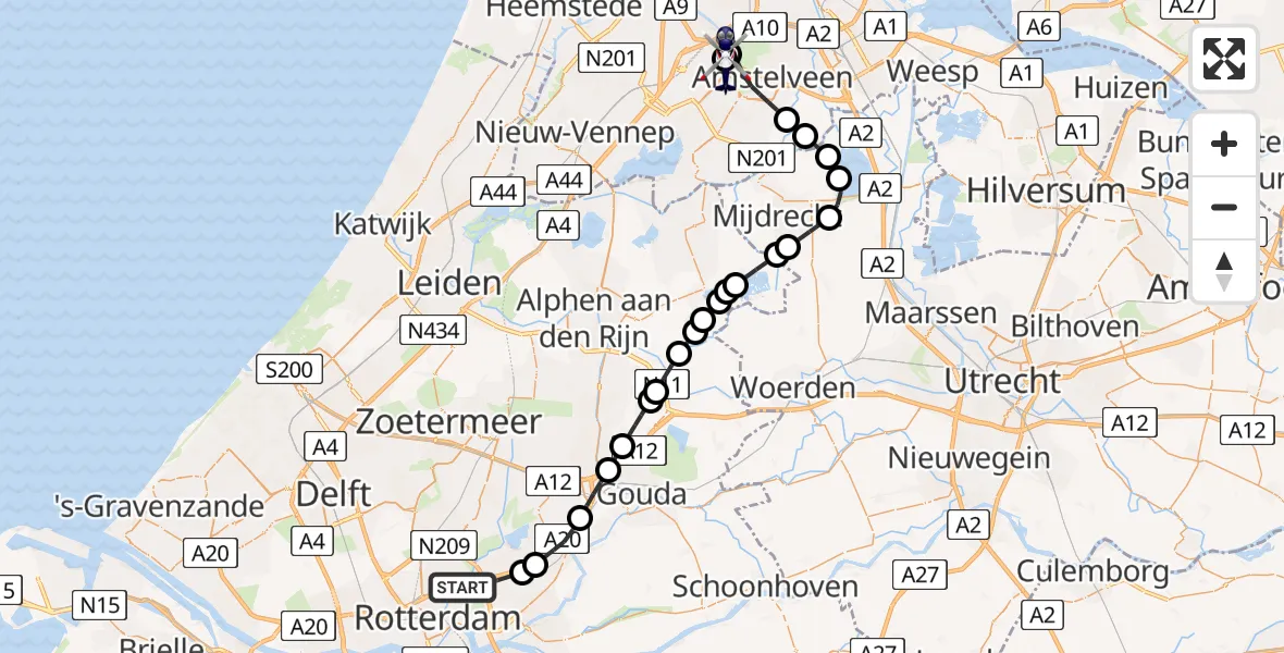 Routekaart van de vlucht: Politiehelikopter naar Amsterdam Vliegveld Schiphol, Amsterdam Vliegveld Schiphol