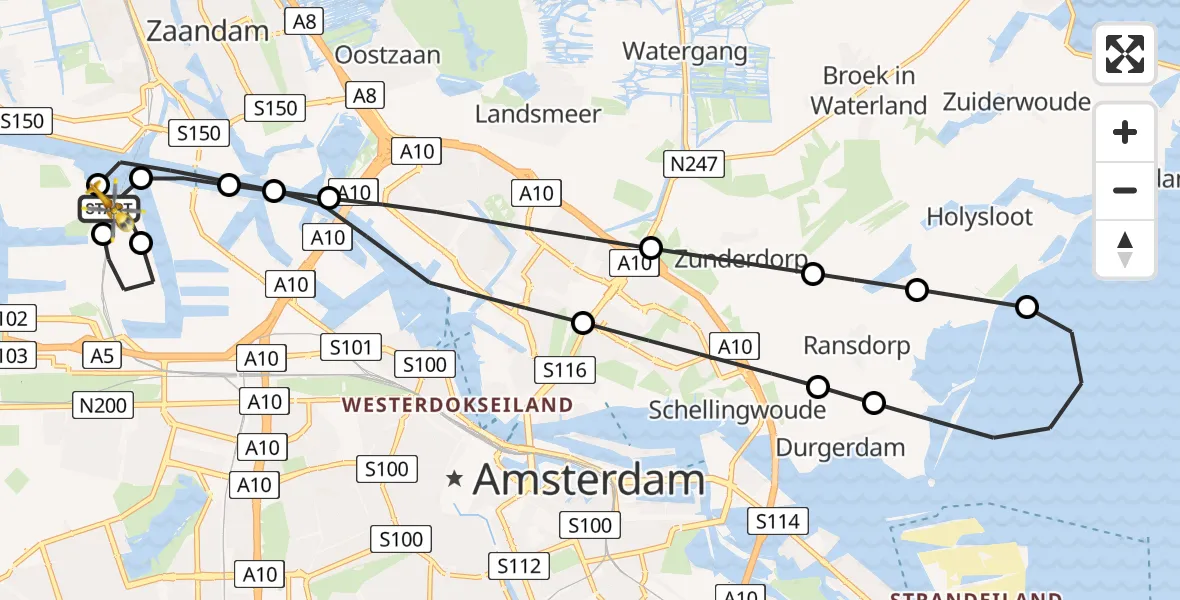 Routekaart van de vlucht: Lifeliner 1 naar Amsterdam Heliport, Amsterdam Heliport