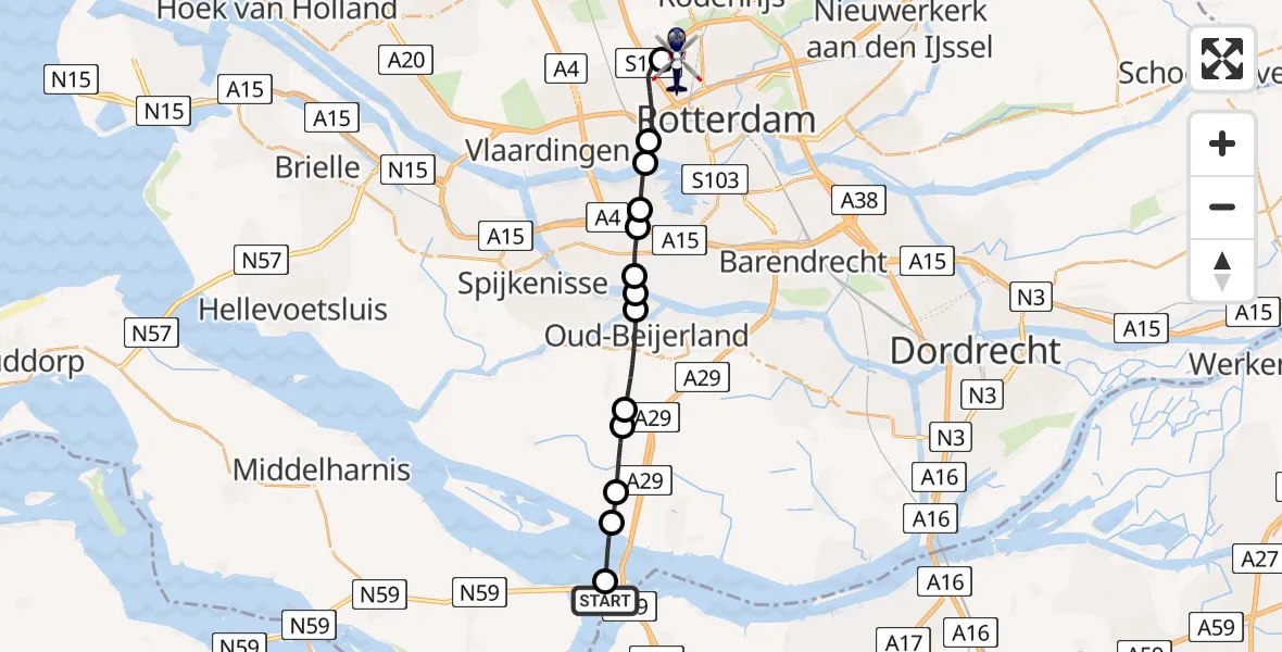 Routekaart van de vlucht: Politiehelikopter naar Rotterdam The Hague Airport, Rotterdam The Hague Airport