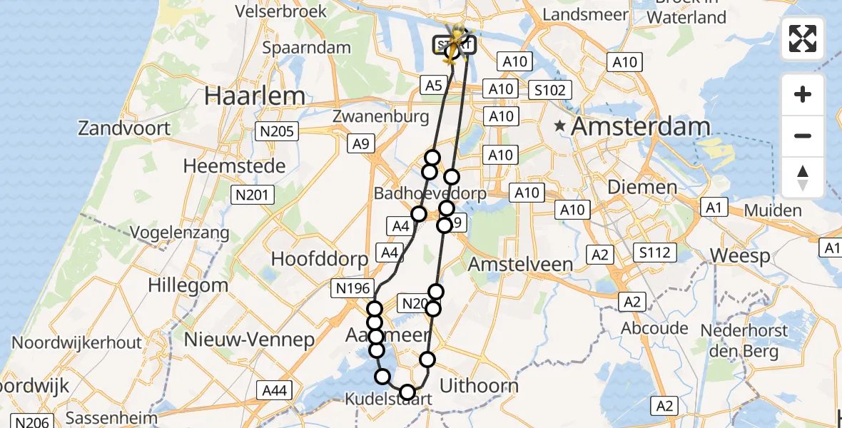 Routekaart van de vlucht: Lifeliner 1 naar Amsterdam Heliport, Amsterdam Heliport