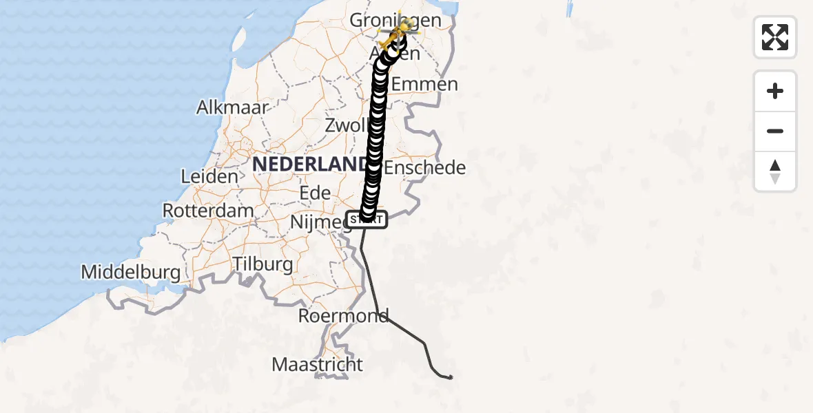 Routekaart van de vlucht: Traumahelikopter naar Groningen Airport Eelde, Groningen Airport Eelde