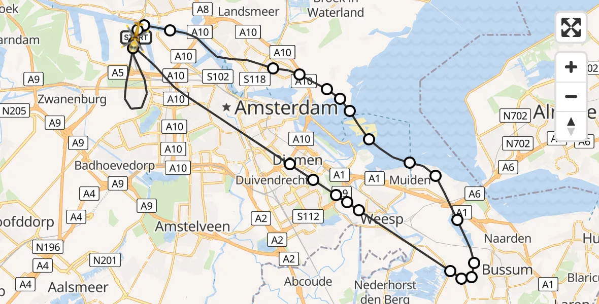 Routekaart van de vlucht: Lifeliner 1 naar Amsterdam Heliport, Amsterdam Heliport