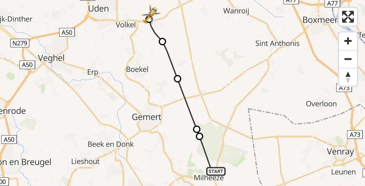 Routekaart van de vlucht: Lifeliner 3 naar Vliegbasis Volkel, Vliegbasis Volkel