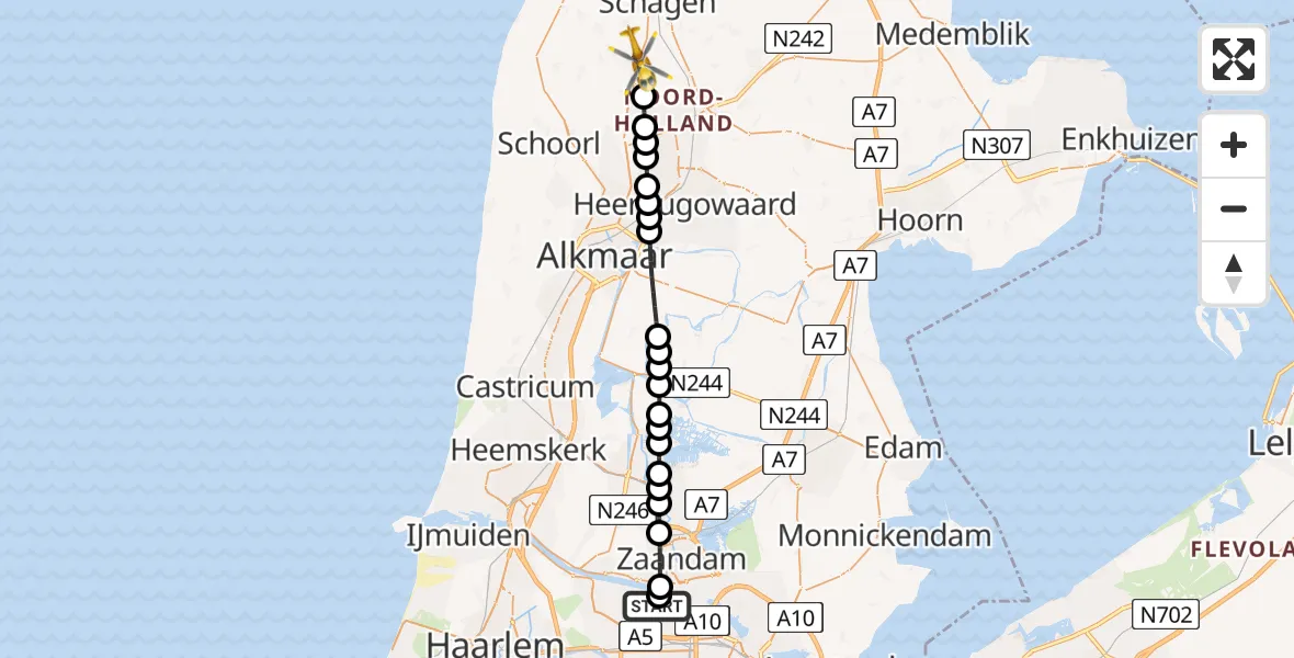 Routekaart van de vlucht: Lifeliner 1 naar Dirkshorn, Groenvelderweg