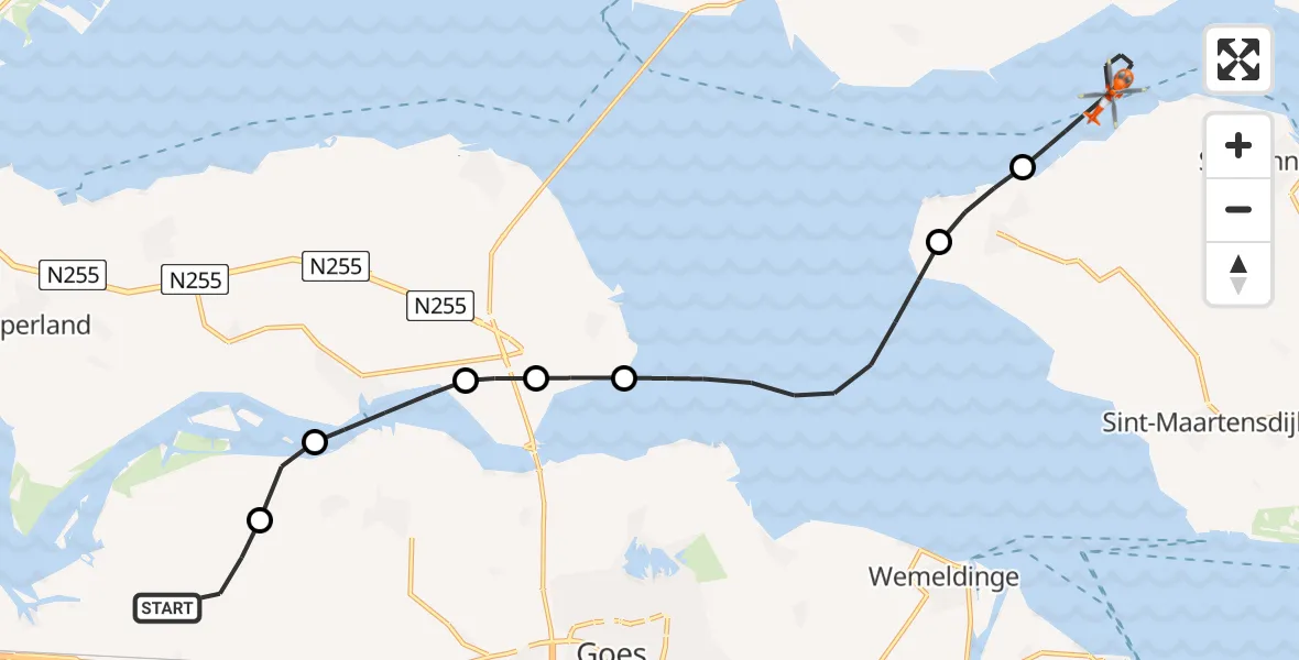 Routekaart van de vlucht: Kustwachthelikopter naar Keeten, Keeten