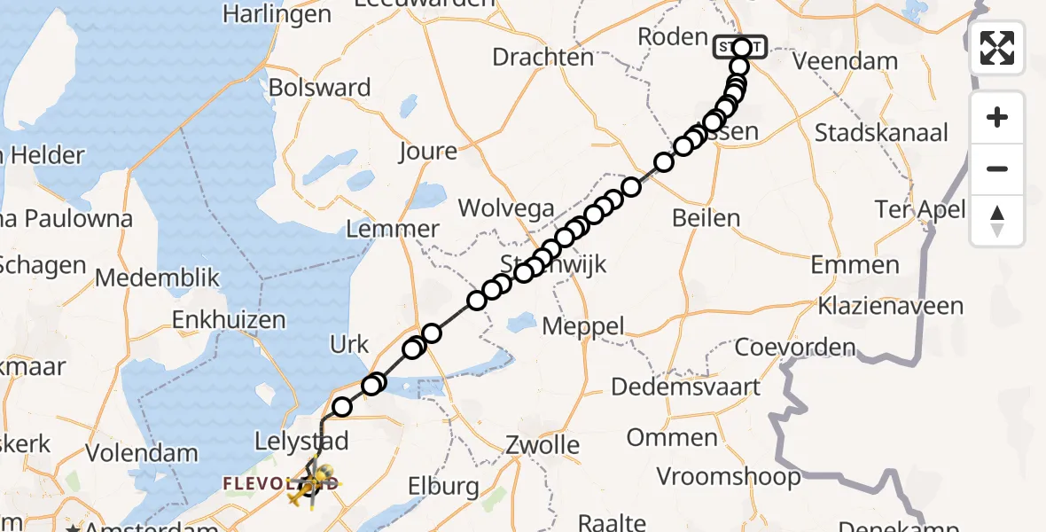 Routekaart van de vlucht: Traumahelikopter naar Lelystad Airport, Lelystad Airport